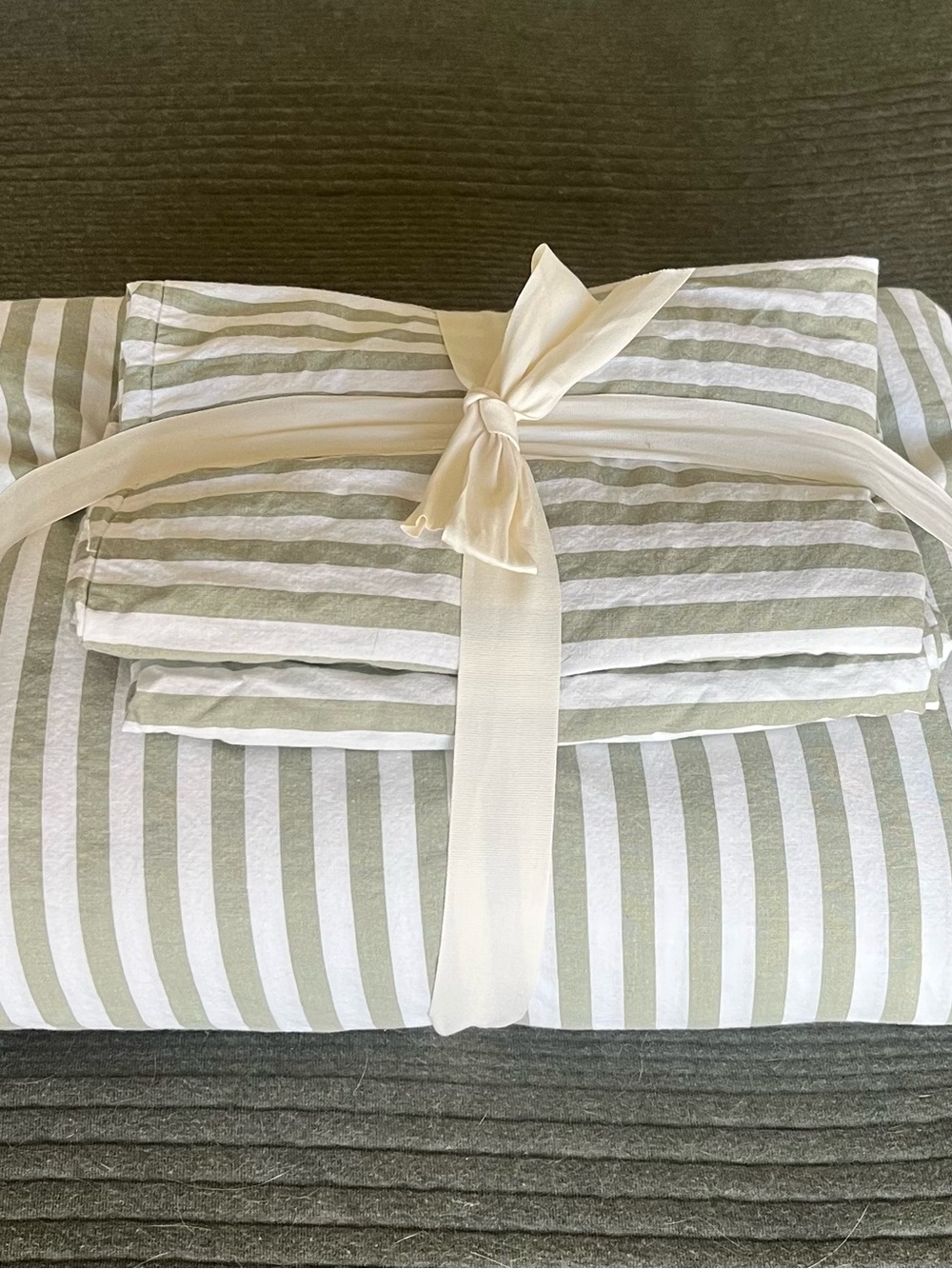 H&M Striped Sage and White Duvet Cover Set